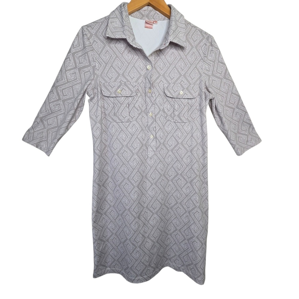 Persifor Womens Gray Geometric Knit Popover Shift Shirt Dress‎ SZ M